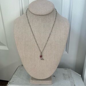 Dainty rose pink pendant chain link necklace silver tone minimal beauty beast